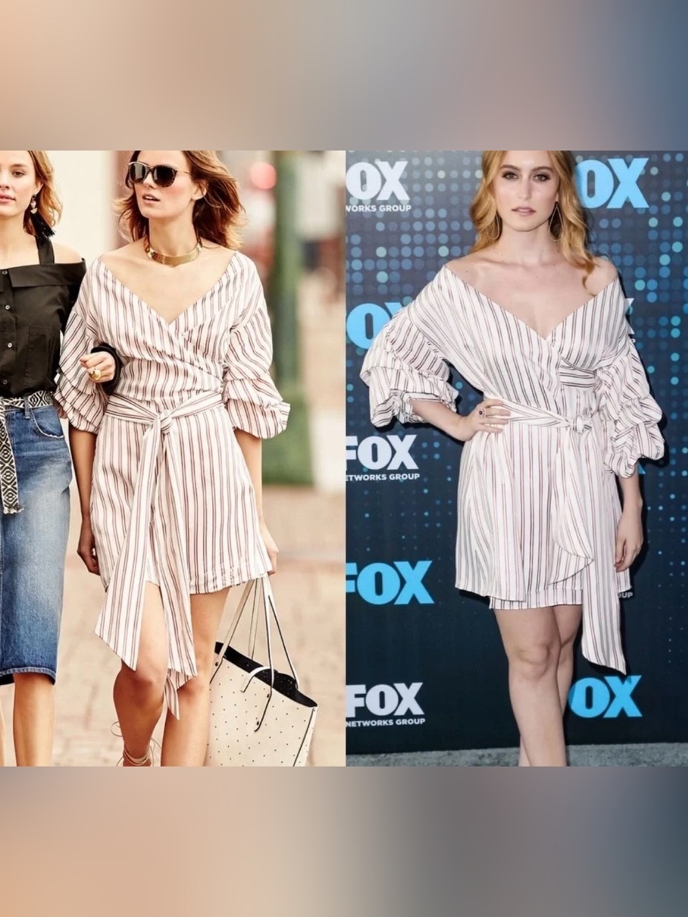 ALEXIS Maren Stripped Ruffle Puff Sleeve Bow Wrap Dress - Picture 5 of 11